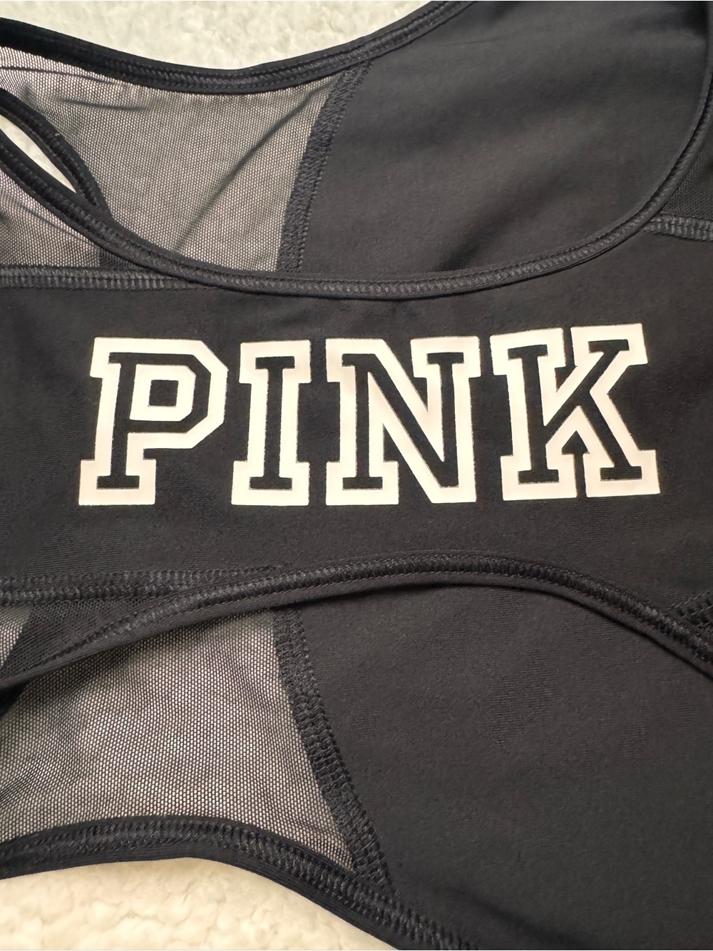 Victoria's Secret PINK Black Racerback Sports Bra with White Logo - Picture 3 of 5